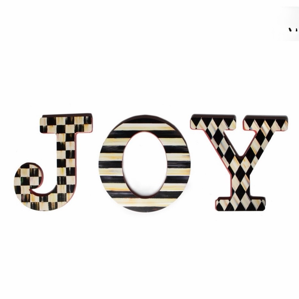 Mackenzie Childs JOY Courtly Check Letter Wood Sign Wall or Shelf Decor
